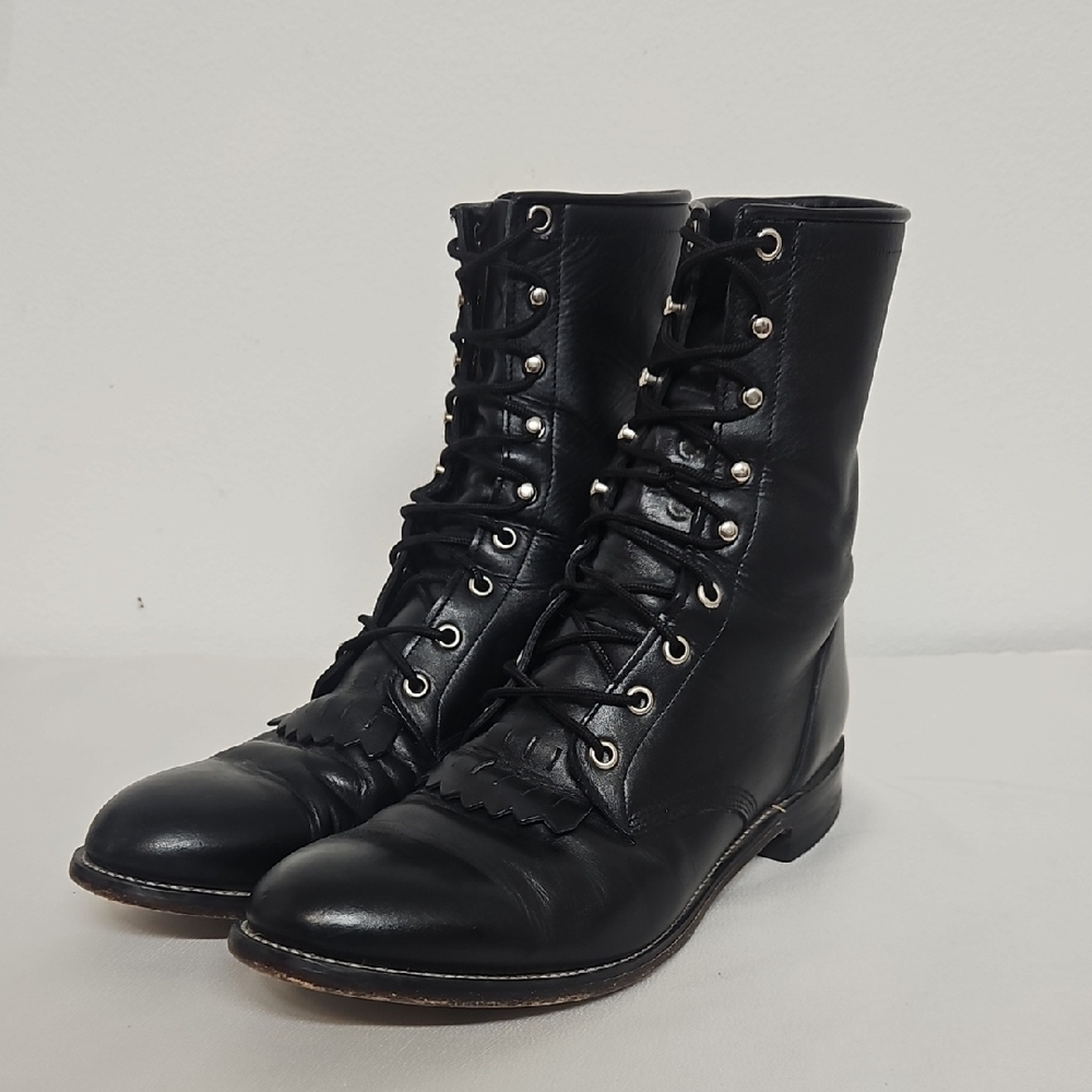 Justin Boots Black Leather Lace-Up Boots